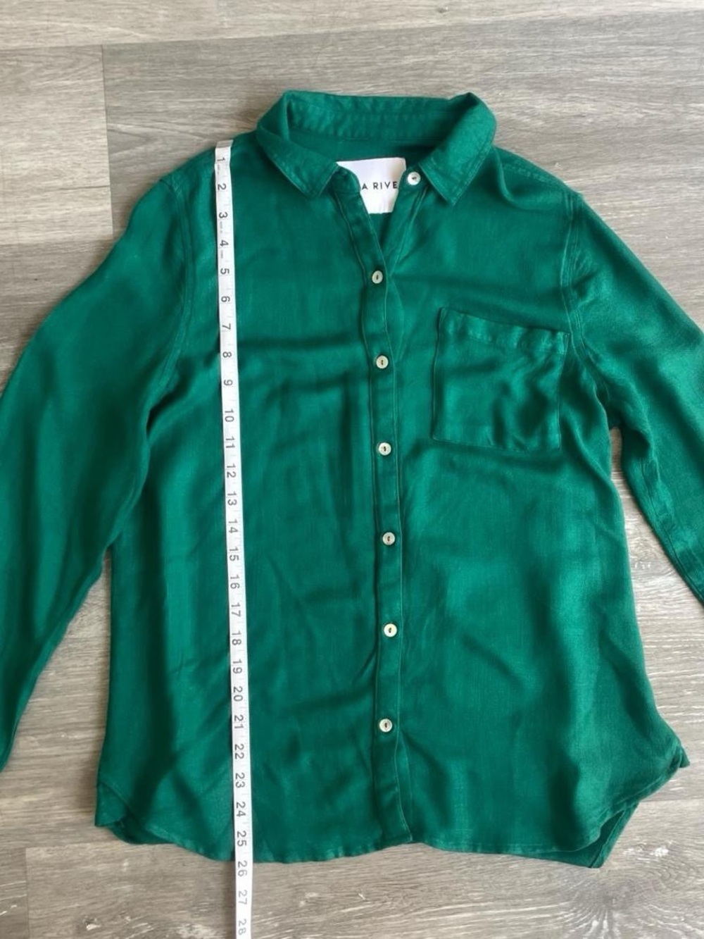 Lola River Emerald Green 100% Viscose Button-Up Blouse | Lightweight Long Sleeve - Picture 7 of 7